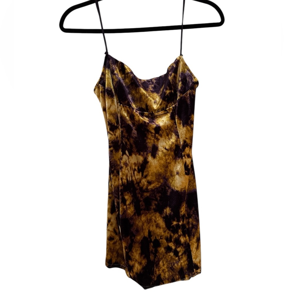 Urban outfitters Tie-Dye gold purple velvet Spaghetti Strap mini Dress small